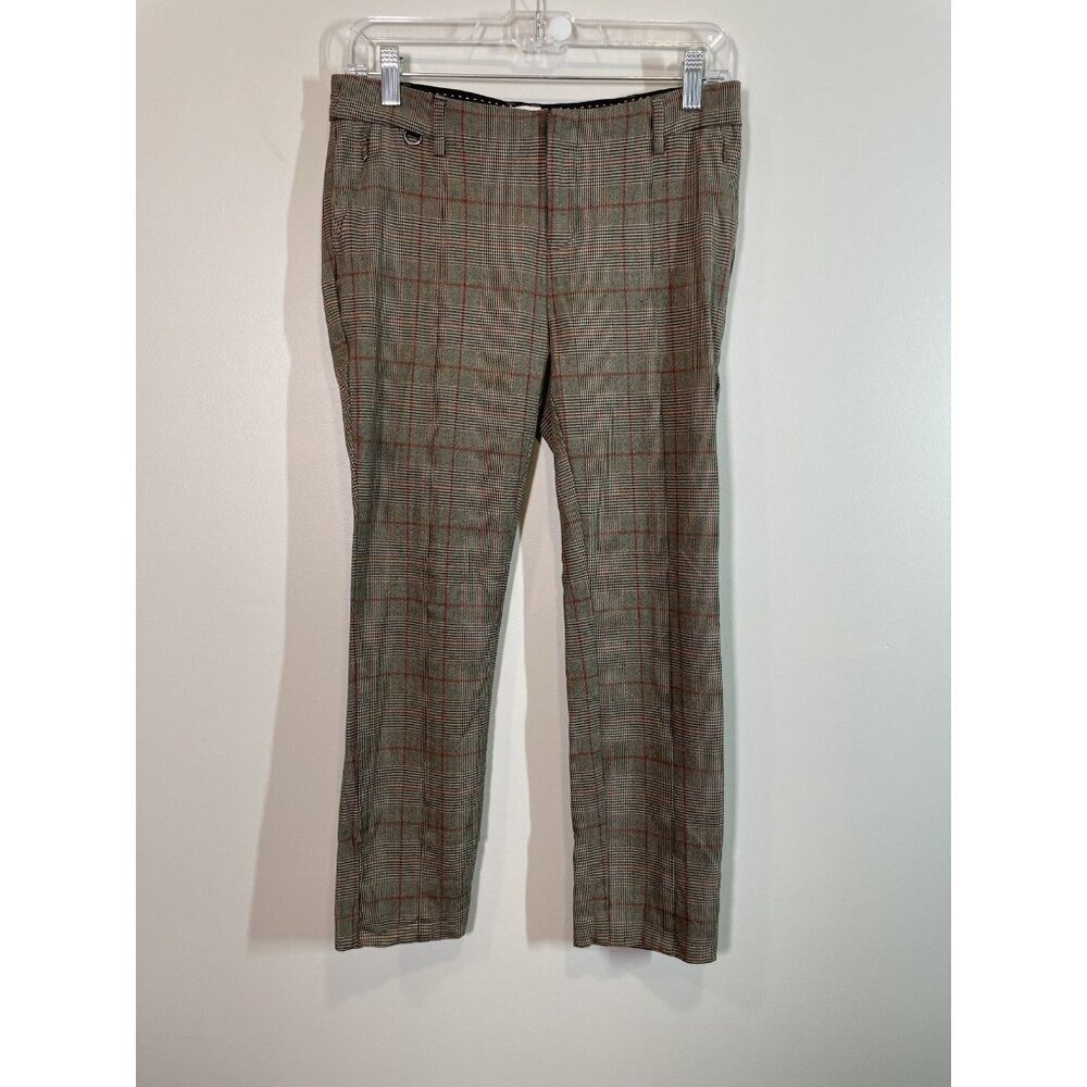 By Anthropologie The Essential Slim Trousers Size 2 Brown Burgundy Glen Plaid